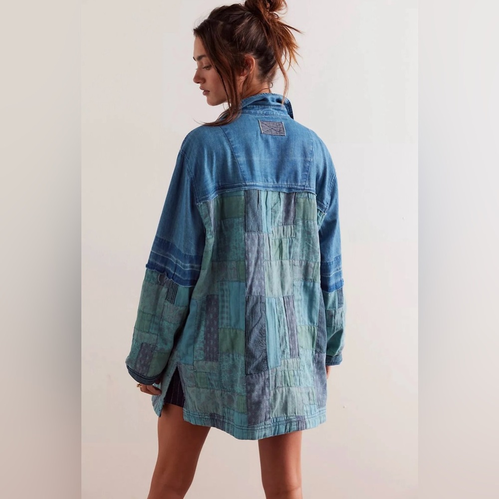Free People Heritage Quilted Denim Shirt Jacket NWOT - Picture 2 of 8